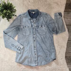 Calvin Klein Chambray Denim Button-Up Blouse, Size Medium